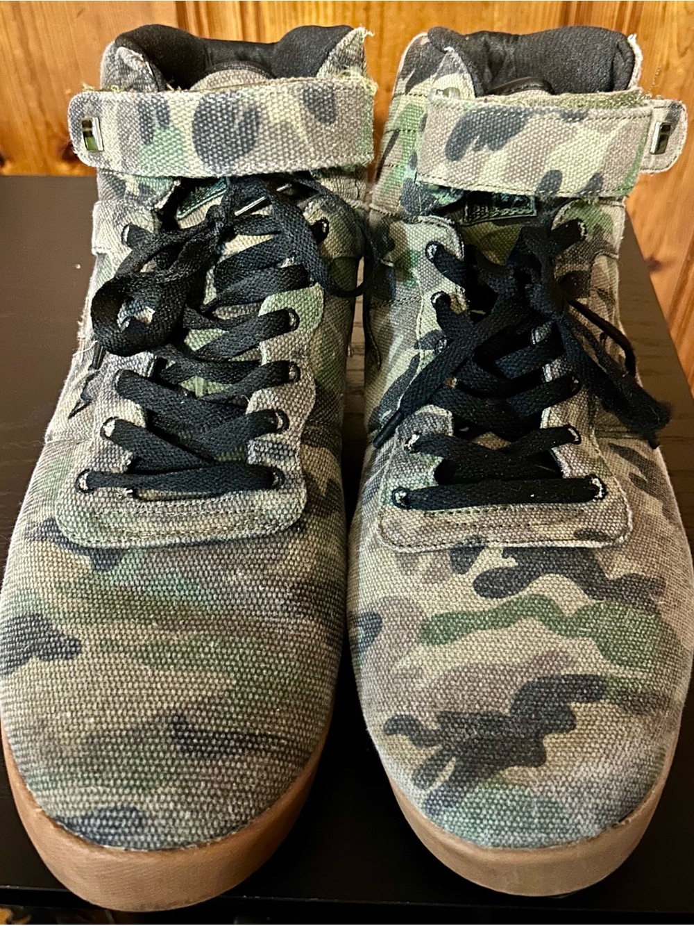 Fila Men's Camouflage High-Top Sneakers in Green and Black